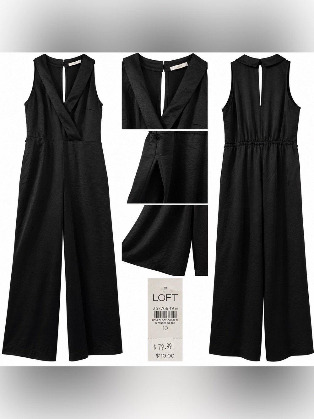 LOFT Black V-Neck Sleeveless Wide-Leg Jumpsuit